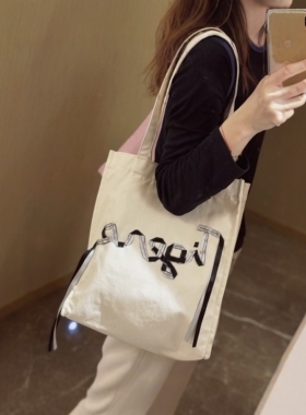 清！日本tiger早春细帆布单肩托特 丝带logo特别款