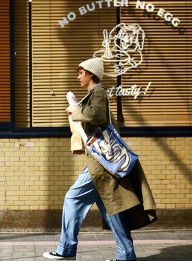 新货 genten日本原单厚帆布彩色印花中号海鸟款无瑕疵