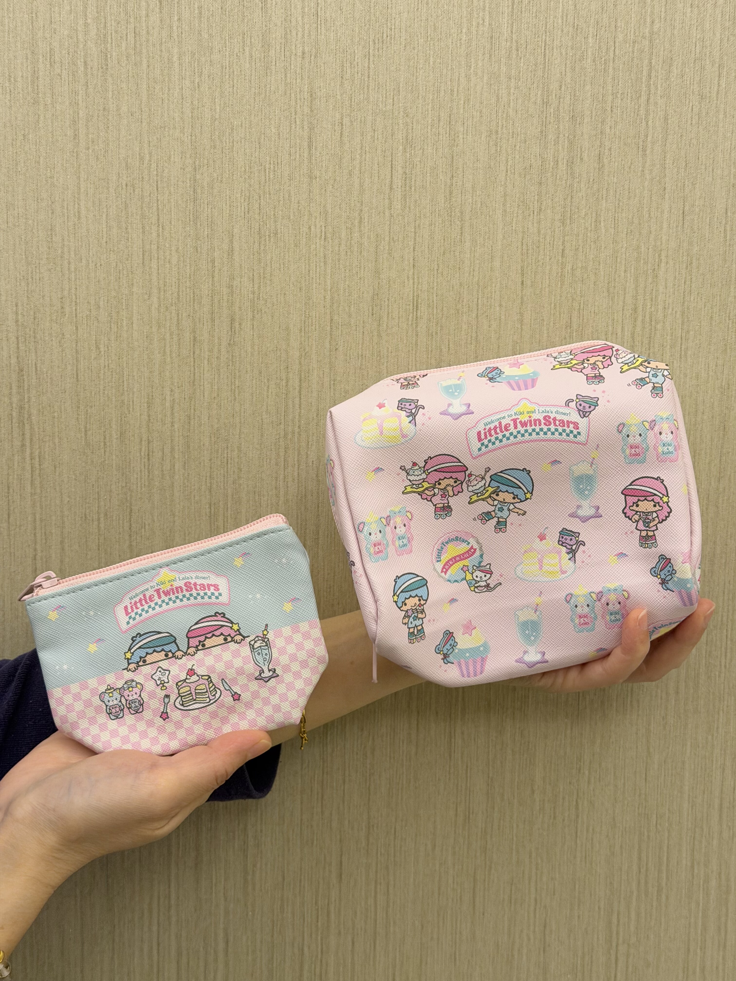 日单可爱卡通双子星pu印花收纳包耳机包套装