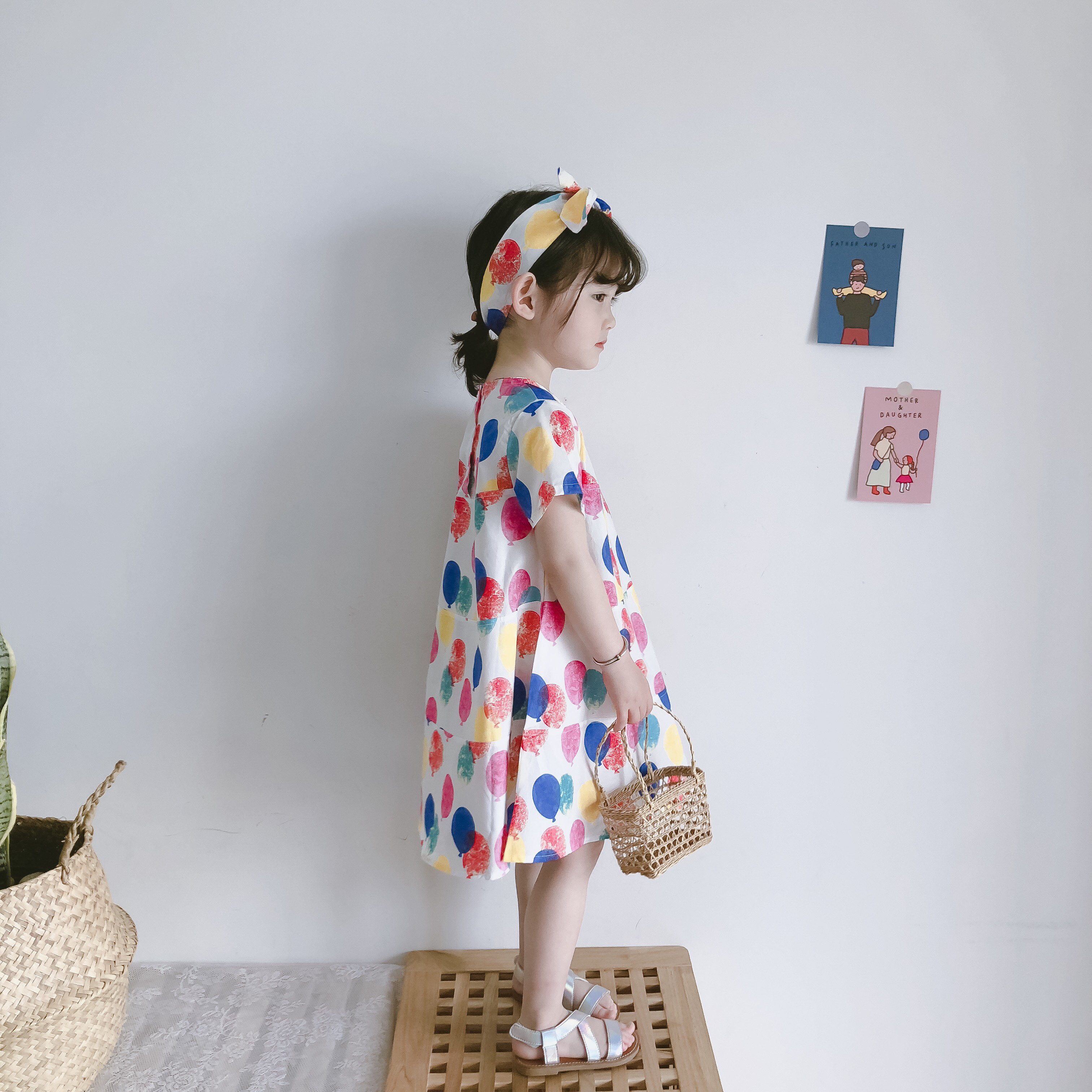 2023夏季新韩版女童宝宝洋气彩色气球印花连衣裙公主裙潮 送发带