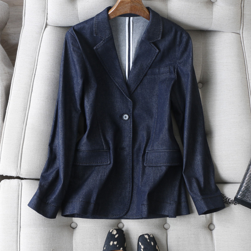 雅痞帅性风~早秋美式休闲风格微弹牛仔布廓形显瘦长袖西装外套女,女装/女士精品,西装,淘宝优惠券,粉丝福利购,淘宝优惠卷