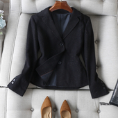 帅气又雅致 外套女春秋 西装 通勤羊毛呢夹花点子纱两粒扣修身 短款