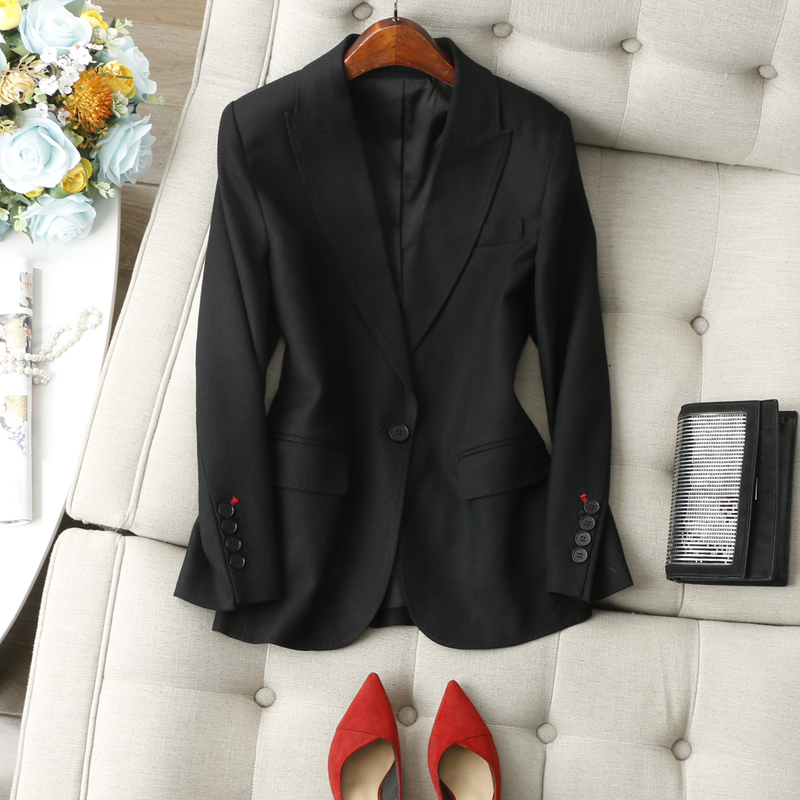 黑色修身羊毛通勤西装外套女