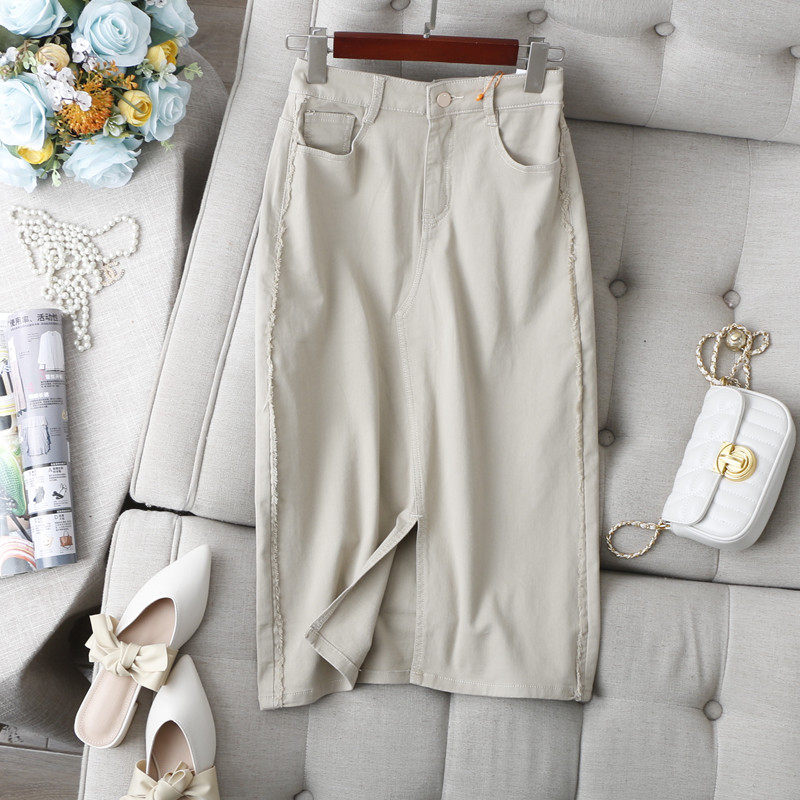 盐甜复古~毛须裁剪装饰前开叉高腰显瘦中长A字棉弹牛仔半身裙25夏,女装/女士精品,半身裙,淘宝优惠券,粉丝福利购,淘宝优惠卷