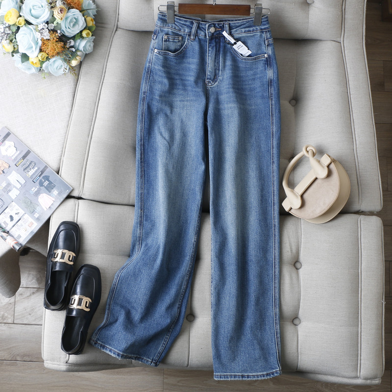 实穿推荐~休闲百搭三色高腰显瘦微弹直筒阔腿显瘦牛仔长裤女春新
