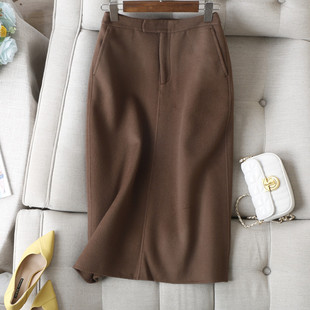 刚柔并济~保暖万搭高腰纯色全羊毛手工双面呢包臀直筒半身裙秋冬