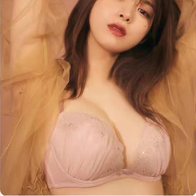日系钢圈薄杯闪钻女士文胸套装
