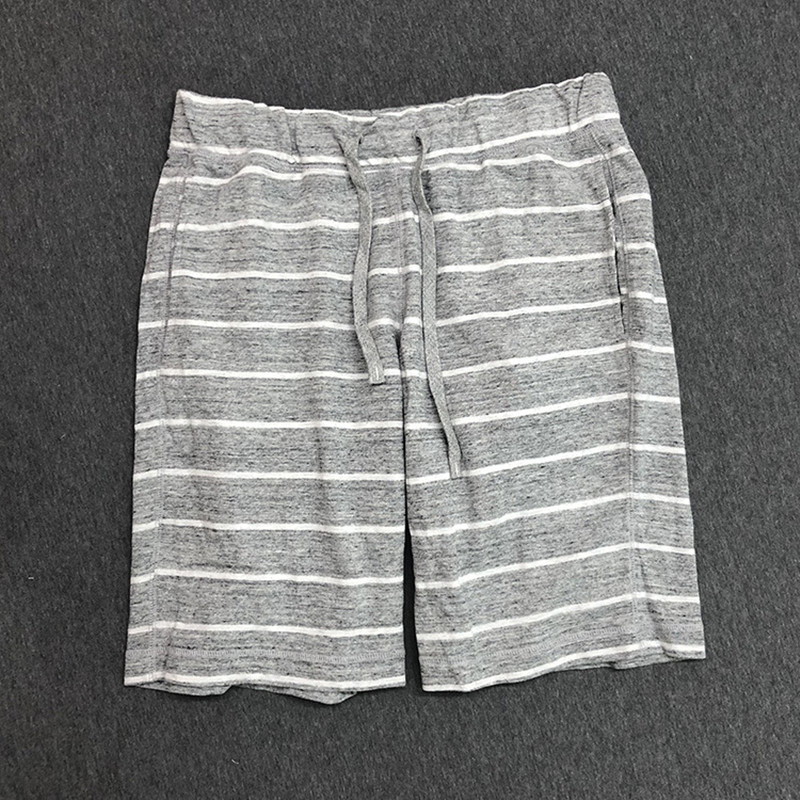 日系简约男士休闲居家五分裤外穿全纯棉针织松紧条纹柔软短裤中裤