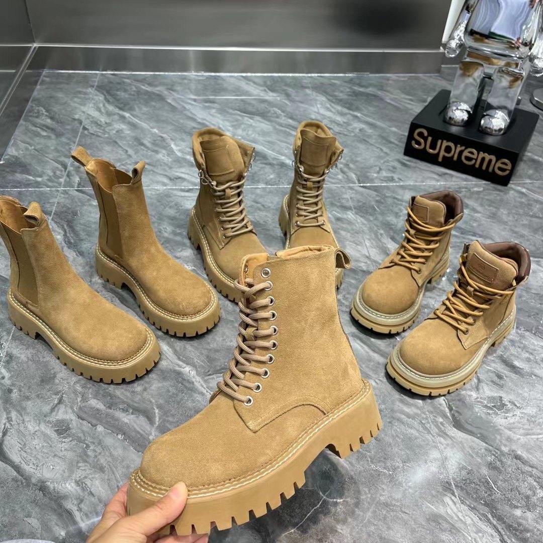 2022秋季纯皮磨砂皮英伦风帅气厚底网红短靴瘦瘦靴机车短靴女潮单