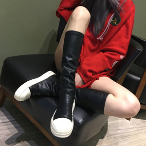 欧洲站新款圆头2018款大码显瘦中筒平底秋冬加绒潮鞋弹力靴子女