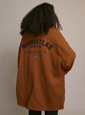 BULLSHITLAB（BSL）AW22复古廓形翻领毛呢棕色大衣保暖中长款外套