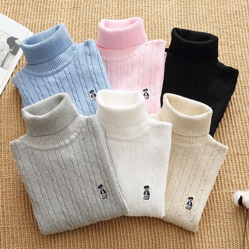 儿童高领毛衣中大童纯棉套头针织衫男女童冬季宝宝加绒加厚打底衫