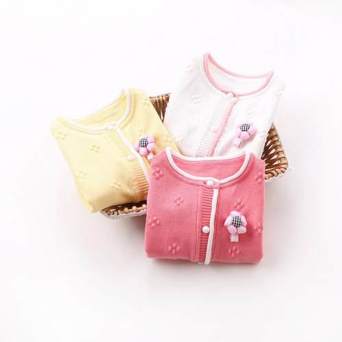 女童外套纯棉针织开衫秋冬款儿童婴幼儿毛衣外套加绒加厚女孩宝宝