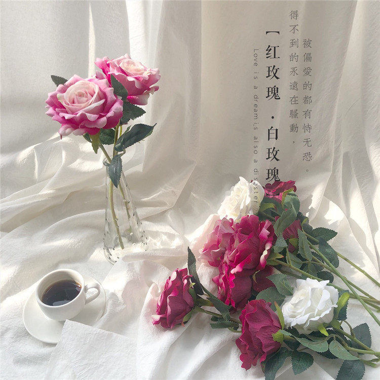 单只玫瑰花ins仿真红玫瑰白玫瑰摆件假花仿真花影楼网店拍照道具