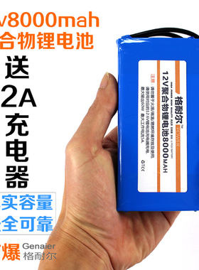 12V锂电池小体积移动电池聚合物8000MAH送2A充电器用于LED灯