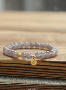 晨禧珠宝 天然烟紫和田玉铜钱元宝18k金新中式原创设计师款手串