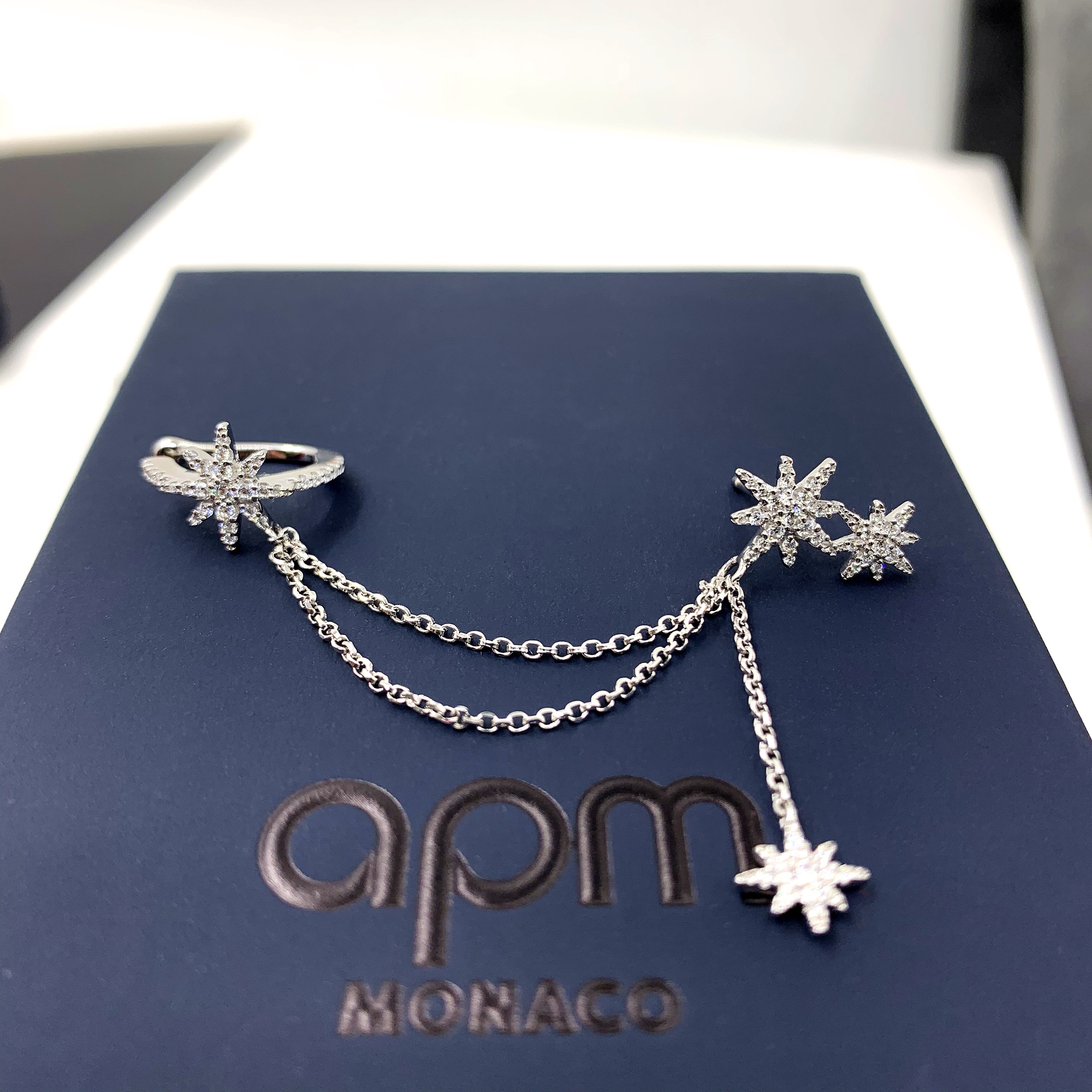 欧洲专柜apm monaco镶钻个性耳坠 ins风耳饰流苏925纯银耳钉耳夹
