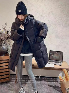 欧洲站2025冬季新款轻软时尚连帽长款羽绒服女白鸭绒外套88218