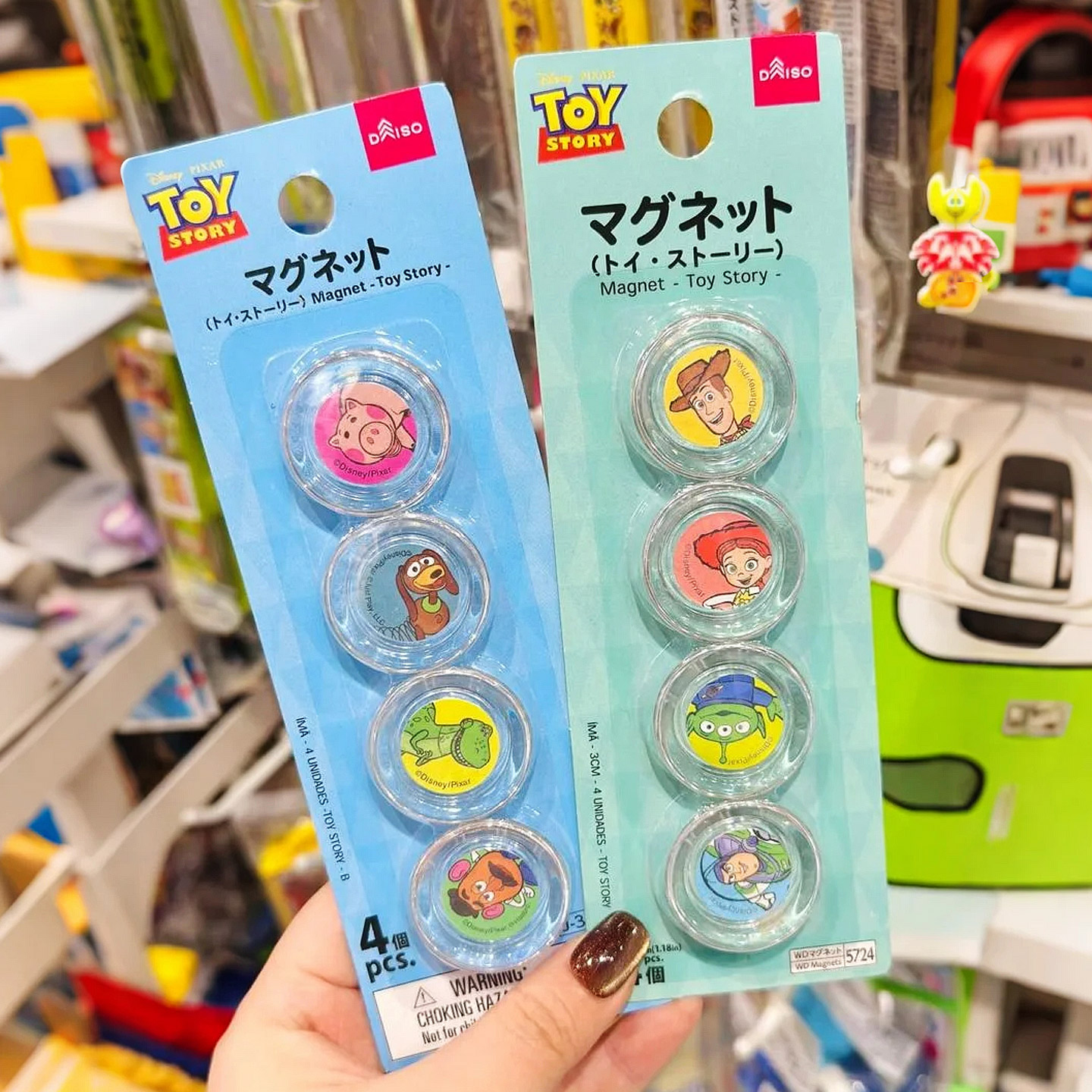 日本进口大创Disney卡通磁吸冰箱贴玩具总动员磁铁便签贴4个装