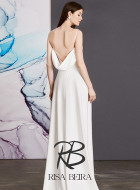 RISA设计师原创《流仙》白色吊带修身露背极简风旅拍轻婚纱礼服裙