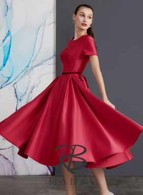 RISA新品限时折扣《樱蔓》2023红色缎面短袖新娘敬酒日常小礼服裙