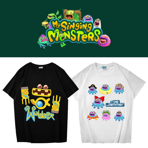 My Singing Monsters黑白色短袖休闲卡通派对T恤衫棉质休闲短袖