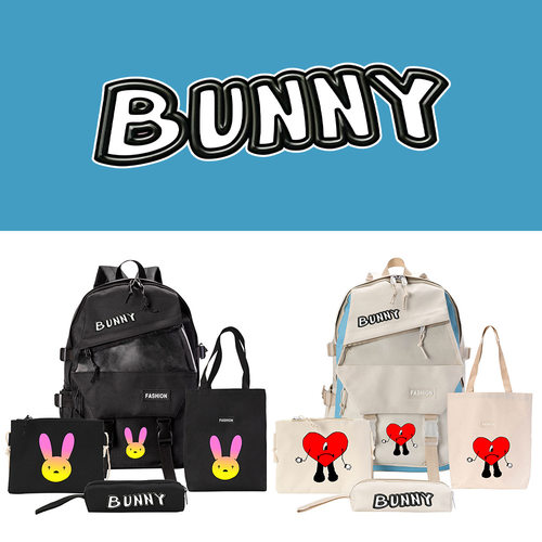 坏兔子Bad Bunny四件套书包文艺小清新学院风双肩包休闲帆布包