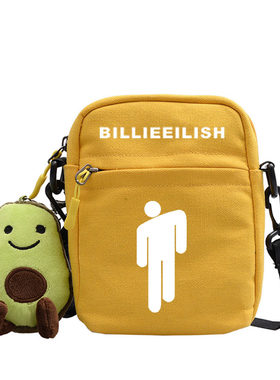 欧美歌手Billie Eilish周边单肩包帆布包可爱小方包学生斜挎包