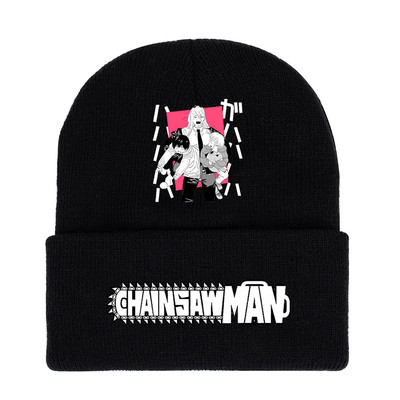 Chainsaw Man电锯人针织帽动漫印花护耳防风毛线帽圆顶秋冬保暖