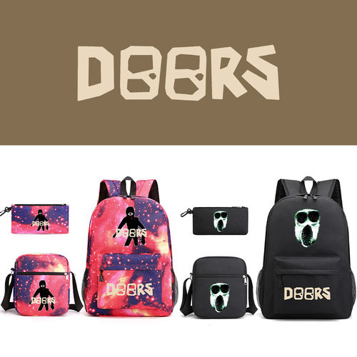 doors roblox三件套书包印花透气实用双肩包大容量帆布包