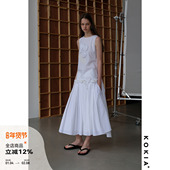 KOKIA现货 半身裙 大摆伞裙 重工手作盘花 纯棉量感不规则褶皱