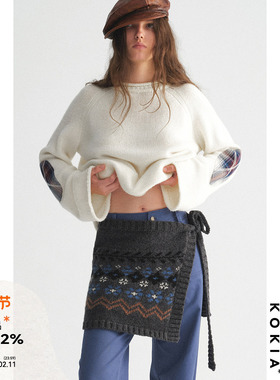 KOKIA现货 100%羊毛 复古费尔岛提花 外搭叠穿神器针织裙帘屁帘