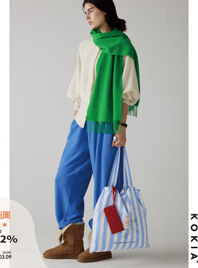 KOKIA现货 100%baby羊毛 高饱和Apple Green亲肤柔软矩形流苏围巾