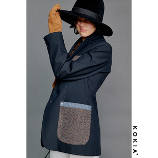 花呢口袋拼接 西装 双层领收腰短外套 贵公子风工装 KOKIA