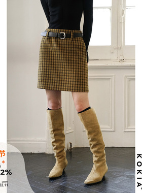 KOKIA现货 英伦黄格纹 高密澳毛扎实细格子迷你短裙半身裙