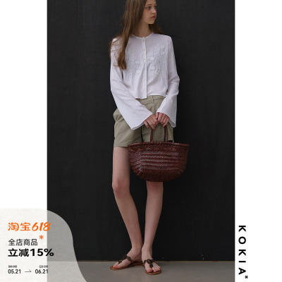KOKIA亚麻混纺米粒绣花微喇衫