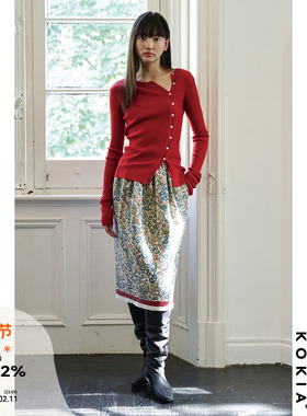 KOKIA 口碑款!亲肤巴素兰羊毛修身打底毛衣斜门襟排扣针织衫