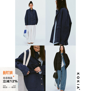 100%新疆长绒棉工装 巴恩风立体剪裁弯刀袖 夹克 明星同款 KOKIA现货