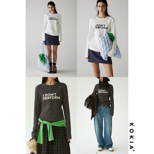 PERFORM半拔印做旧字母印圆领落肩长袖 KOKIA现货 DON 打底T恤