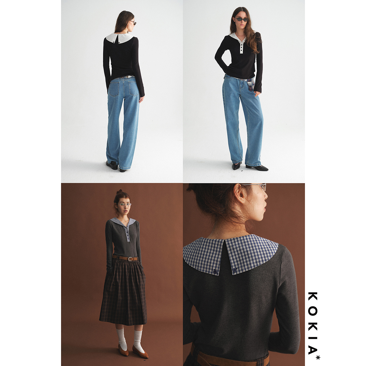 KOKIA羊绒蛋白海军领针织上衣