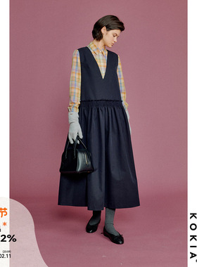 KOKIA 叠穿神器 体量感工装 V领长款连衣裙