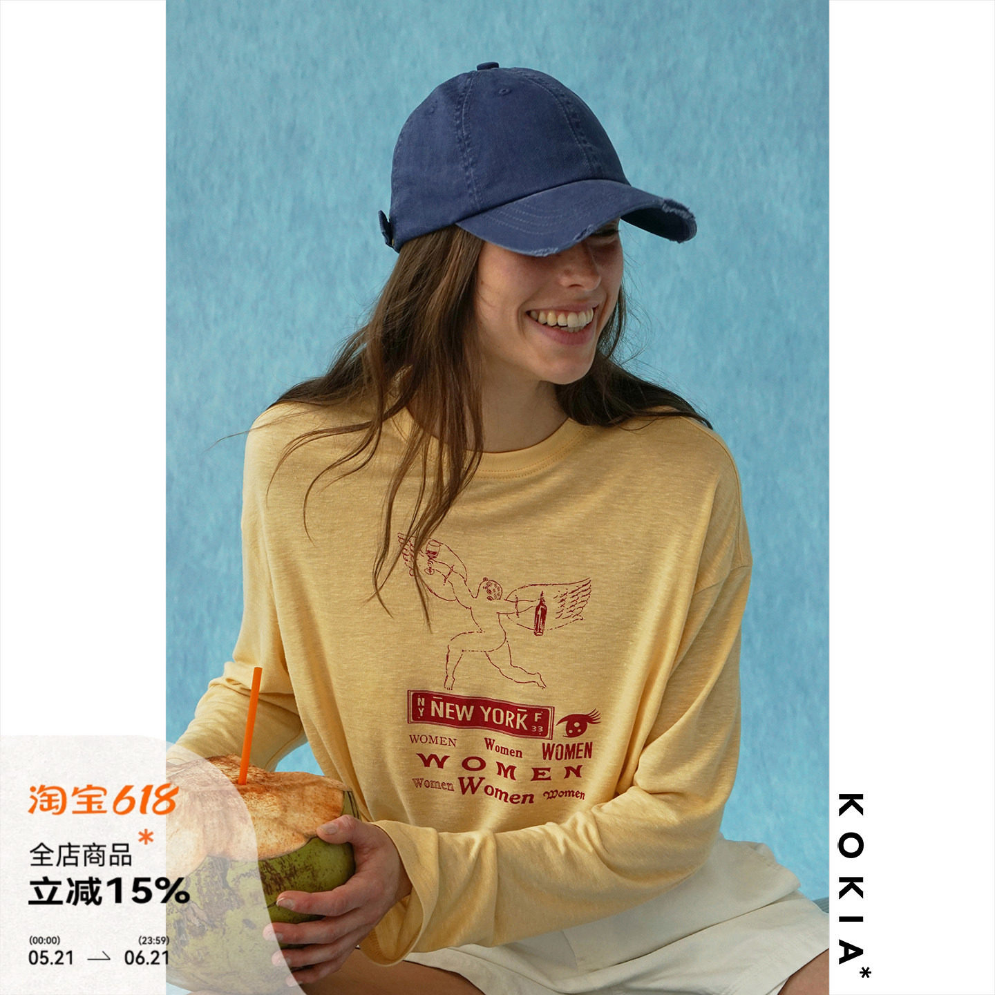 KOKIA 法工蓝 酵洗做旧磨破Dad Cap 软顶棒球帽鸭舌帽 两色