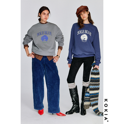 KOKIA复古印花廓形圆领卫衣