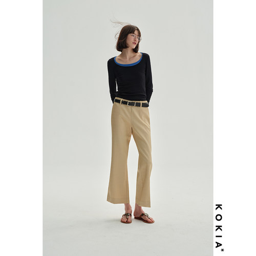KOKIA现货 轻奢垂感醋酸 皱痕肌理缎面 低腰微喇九分西装裤