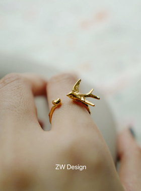 小众日系飞鸟开口均码金银戒指女