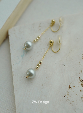 摇曳《耳钉耳夹》手作银灰色正圆强光珍珠耳环真多麻色蚊香盘中长