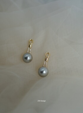 小勺子浅灰色珍珠耳钉女耳饰耳环老钱风复古通勤耳环真多麻色气场