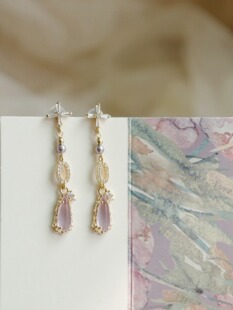 弄清影 新品 原创紫色中长款精致耳环无耳洞蚊香盘耳夹古风水滴女