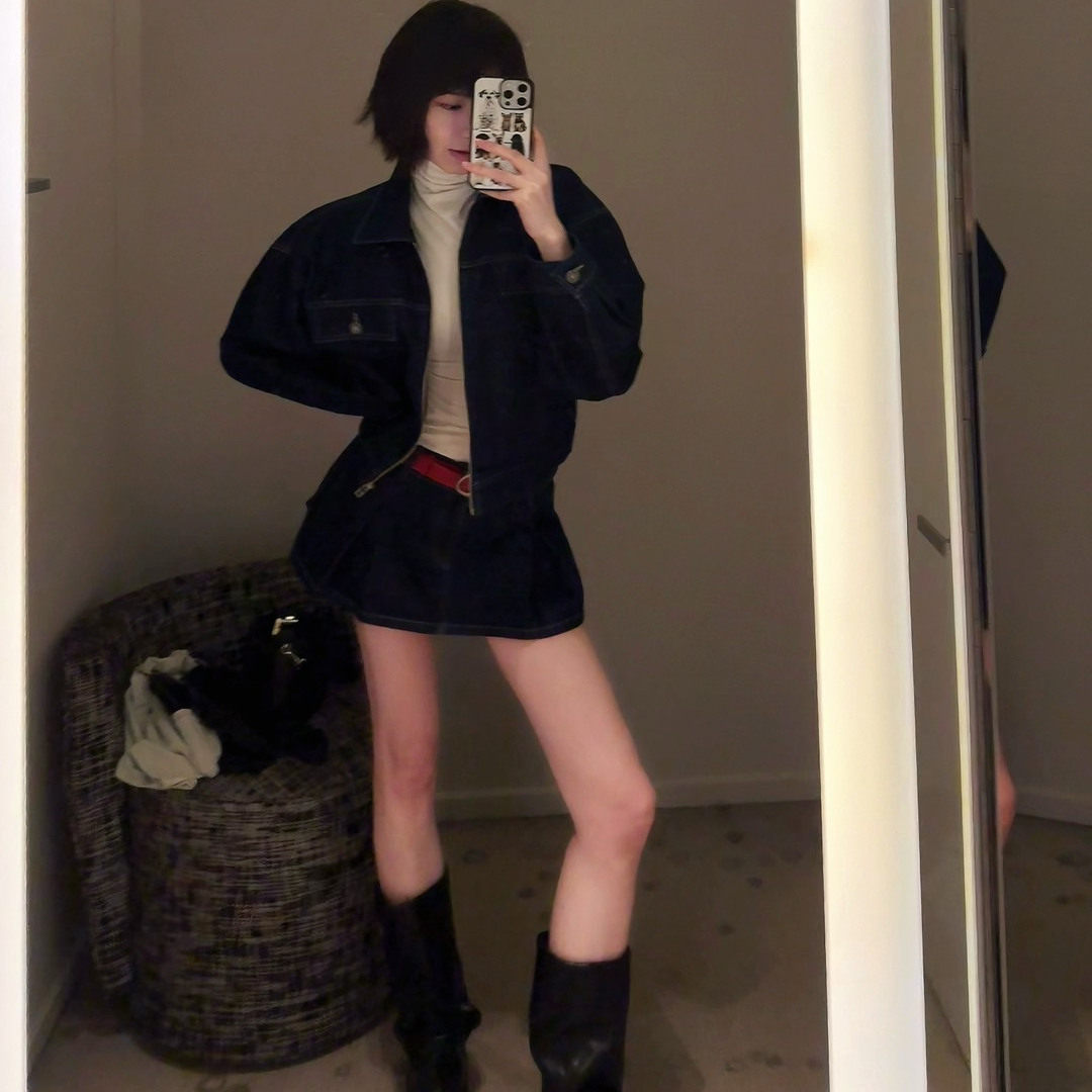 AIM SH 女士 经典短款休闲口袋原色牛仔外套夹克