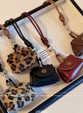 包藏心动 复古豹纹皮质零钱包项链女长款毛衣链收纳包包挂脖配饰